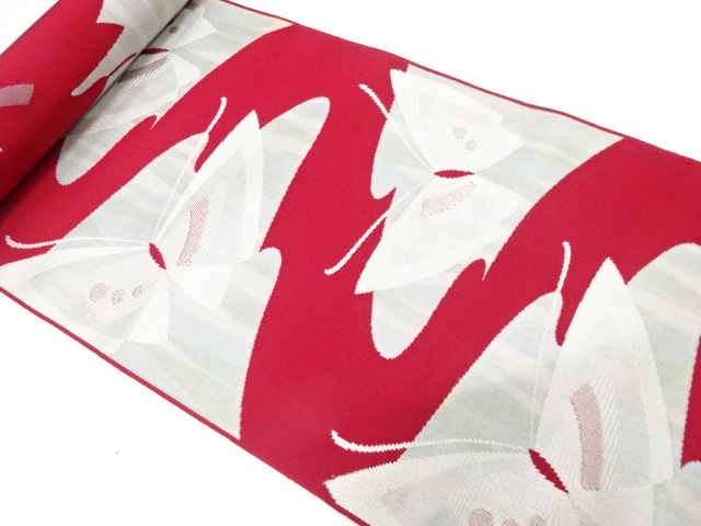 アンティーク　蝶模様織り出し　八寸帯地反物